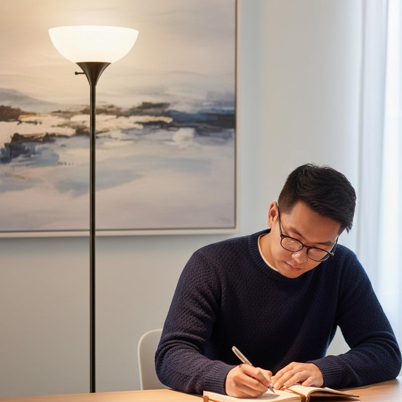 Brightech Sky Dome Dimmable LED Floor Lamp, Torchiere Floor Lamp for Living Room, Bedroom, & Office â€“ Tall Torch Standing Lamp for Reading, Modern Home Decor â€“ Jet Black - Image 2